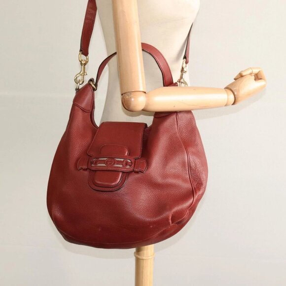 GUCCI Shoulder Bag Leather 2way Brown Gold - Picture 1 of 16